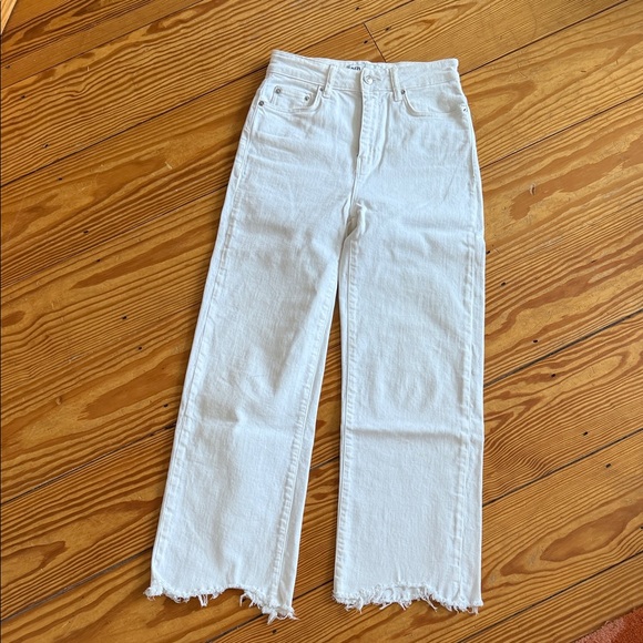 Zara Denim - Zara White Wide Leg Frayed Jeans